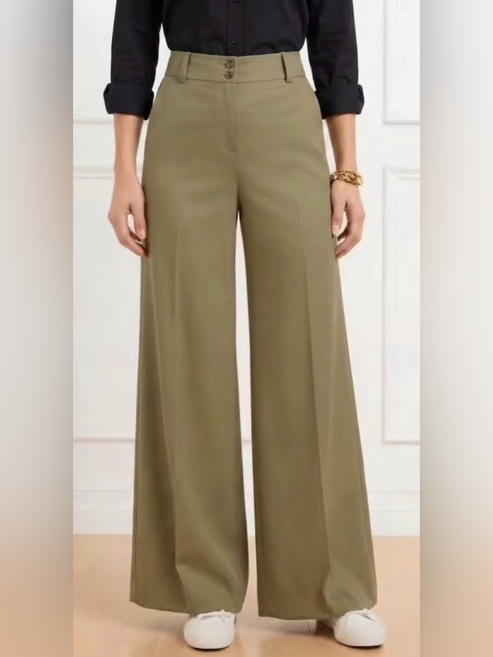 Talbots Wide Leg Pants Olive Green Wide Leg Trousers Tencel Linen Cotton Blend